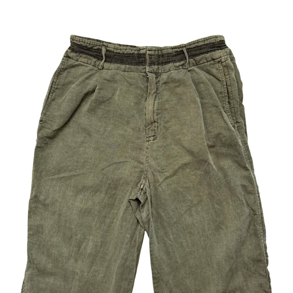 C&C CALIFORNIA Sage Green Linen Lyocell Wide Leg Crop Pants Size 6 Flap Pocket - Picture 3 of 8
